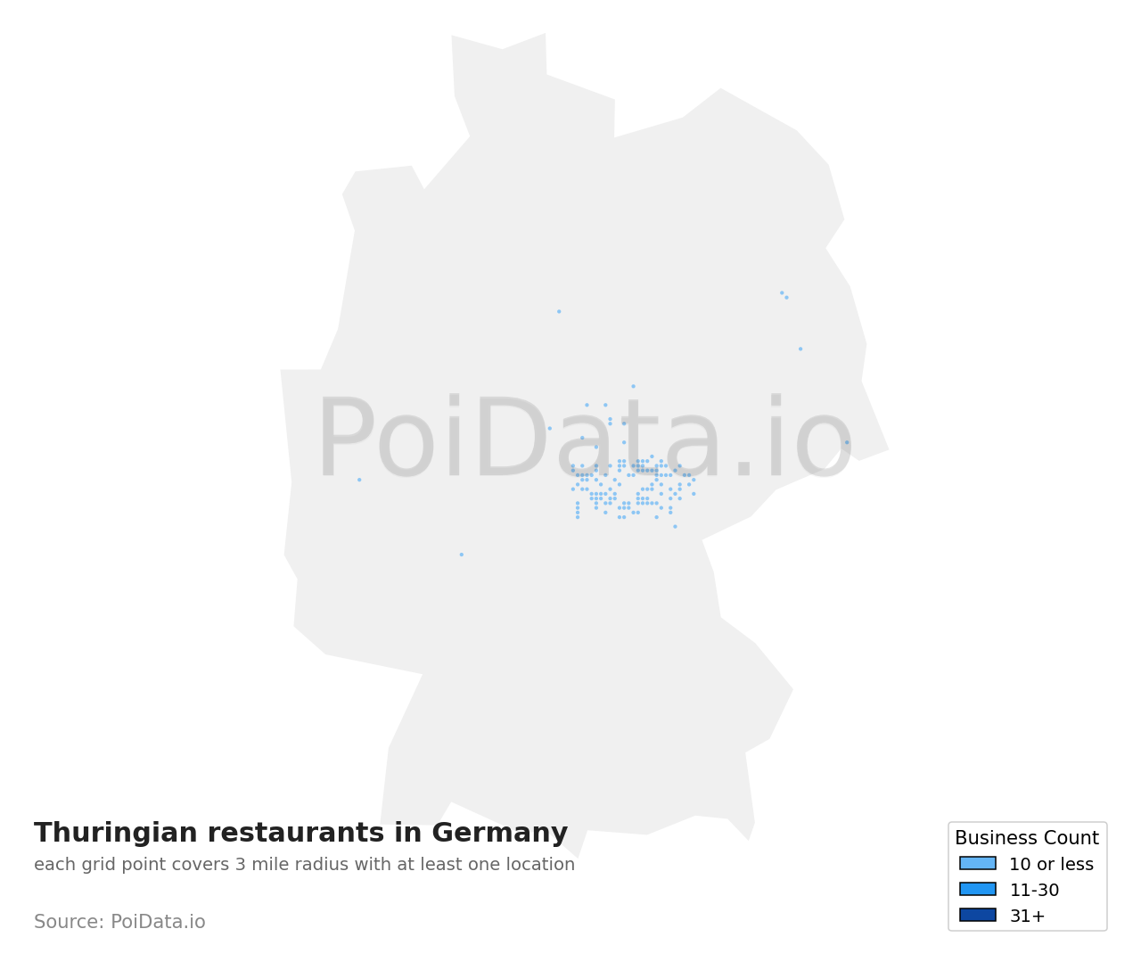 Thuringian restaurant density map for Germany