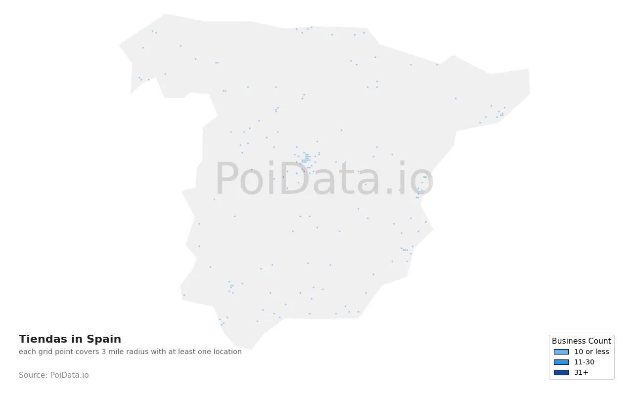 Tienda density map for Spain