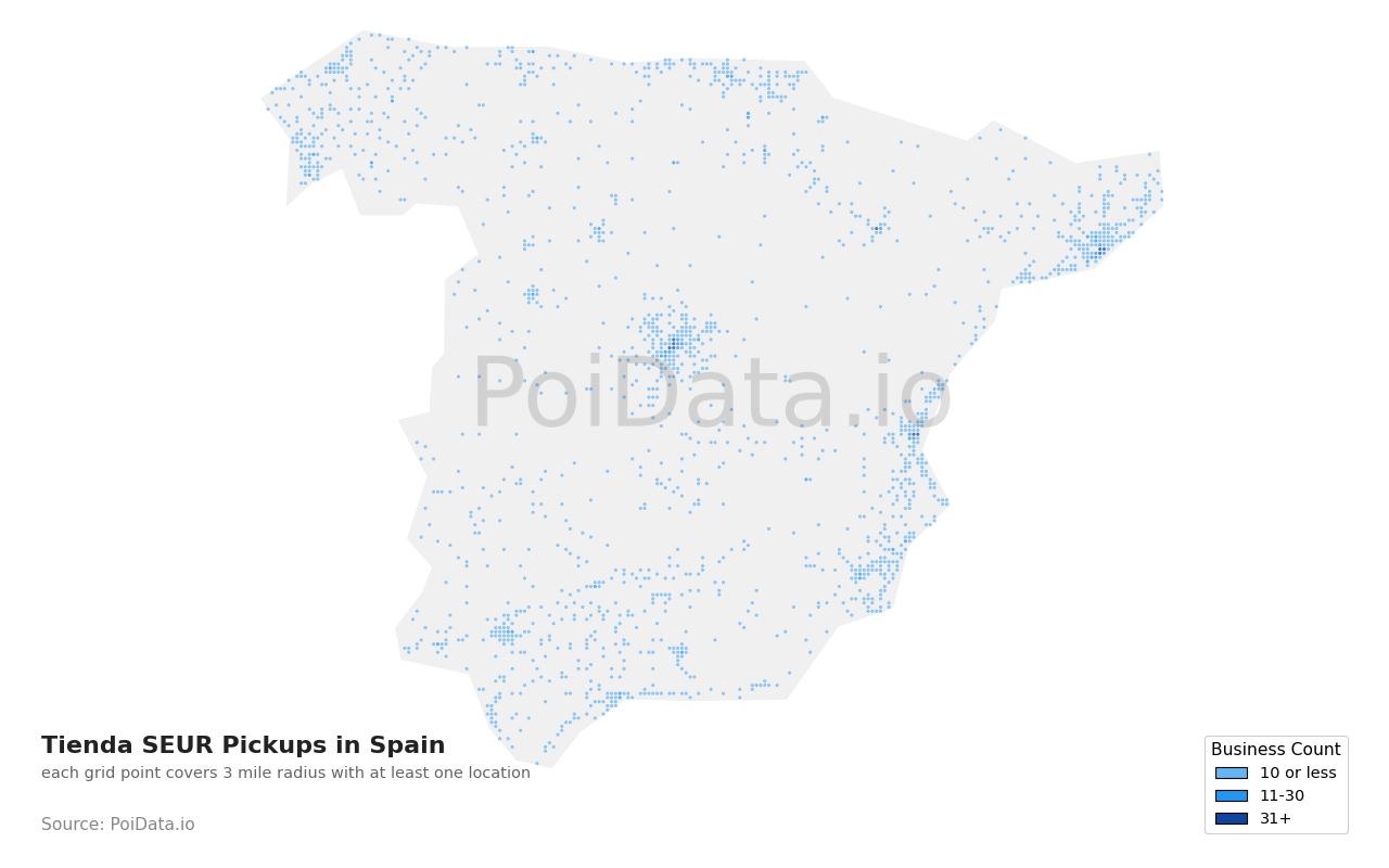 Tienda SEUR Pickup density map for Spain