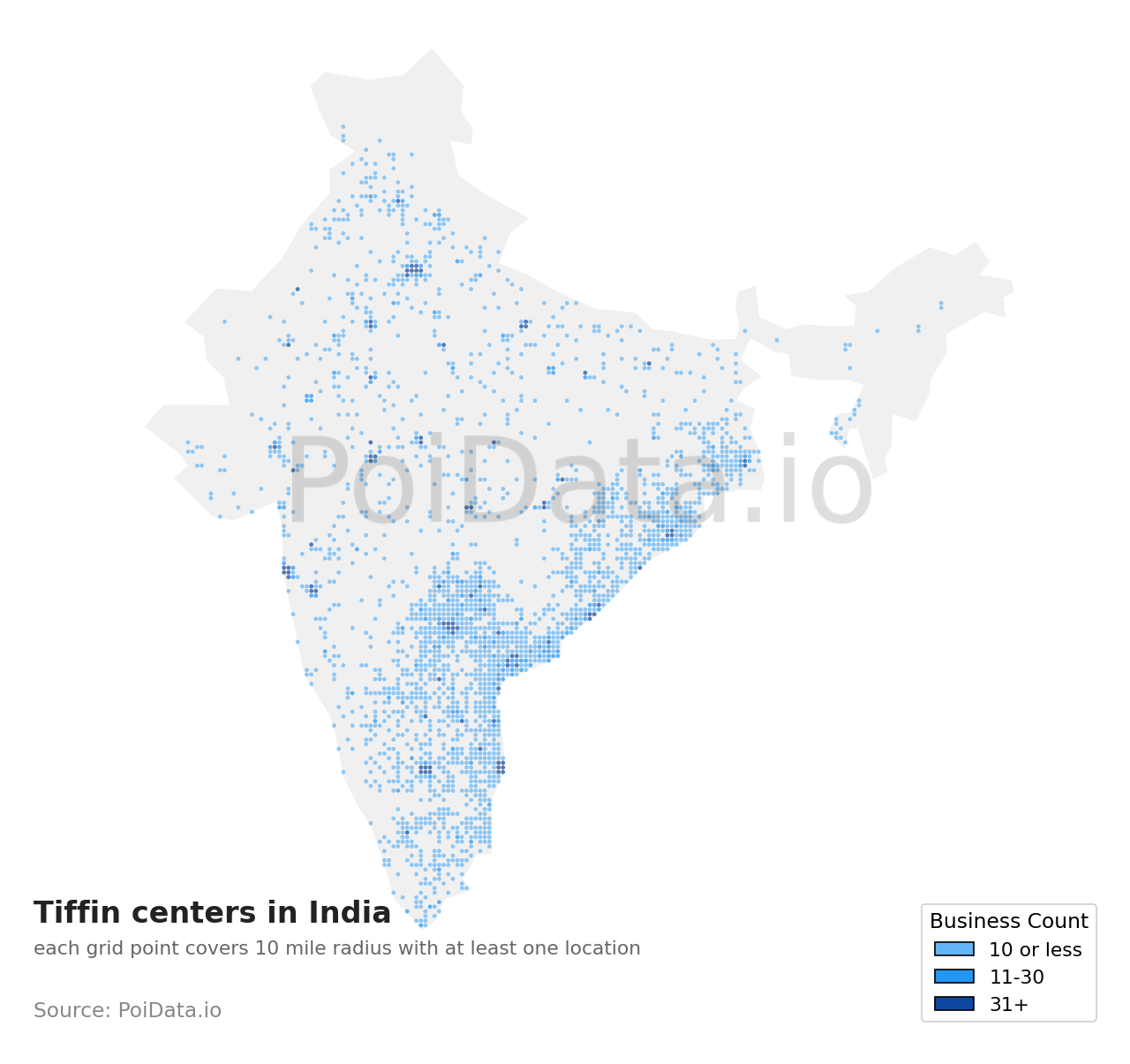 Tiffin center density map for India