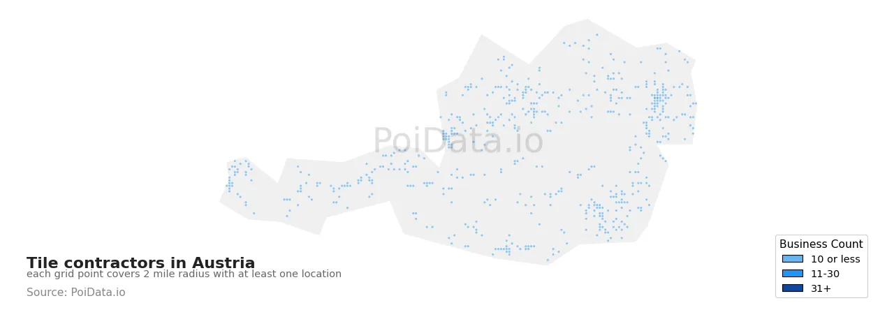Tile contractor density map for Austria