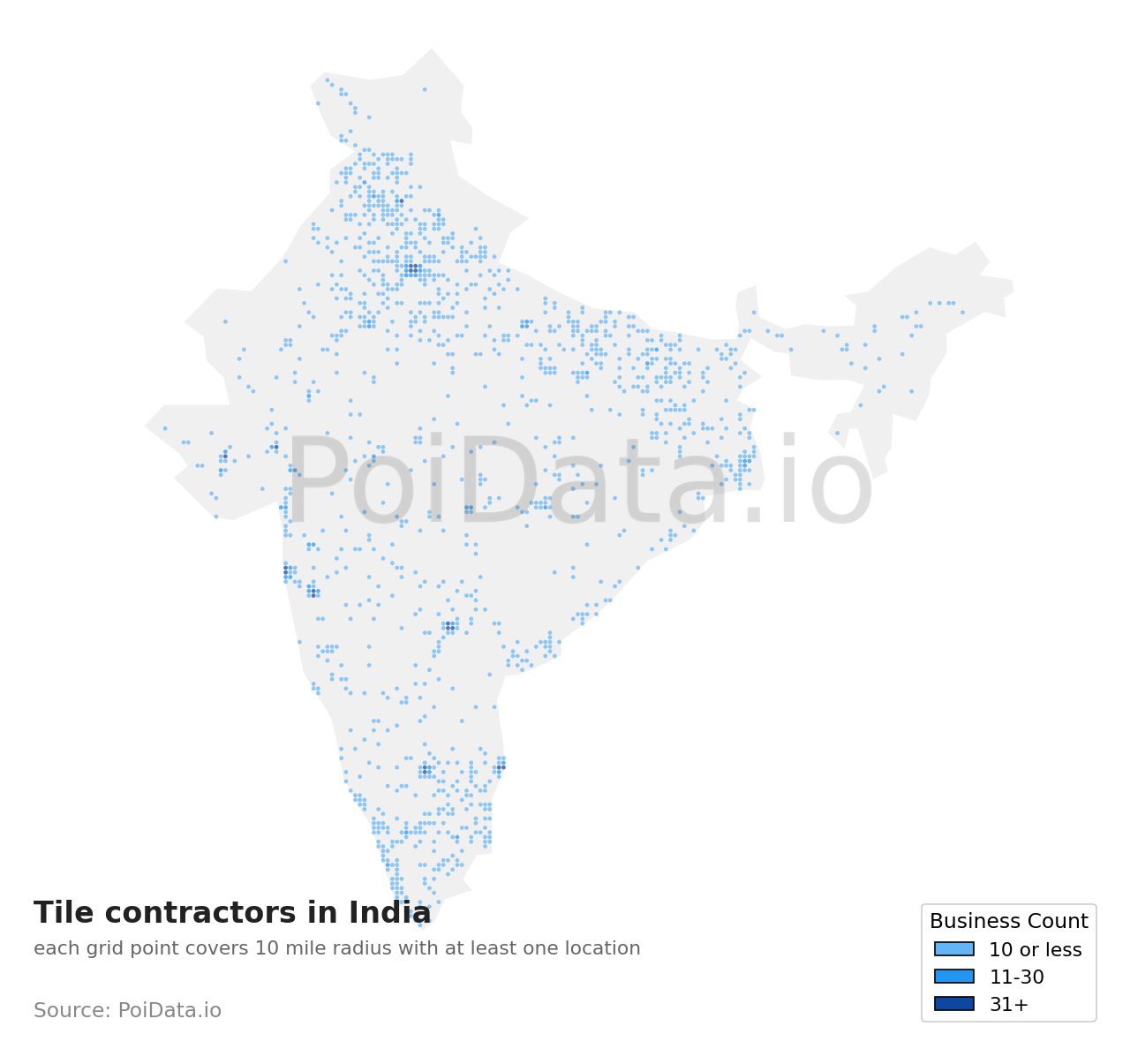Tile contractor density map for India