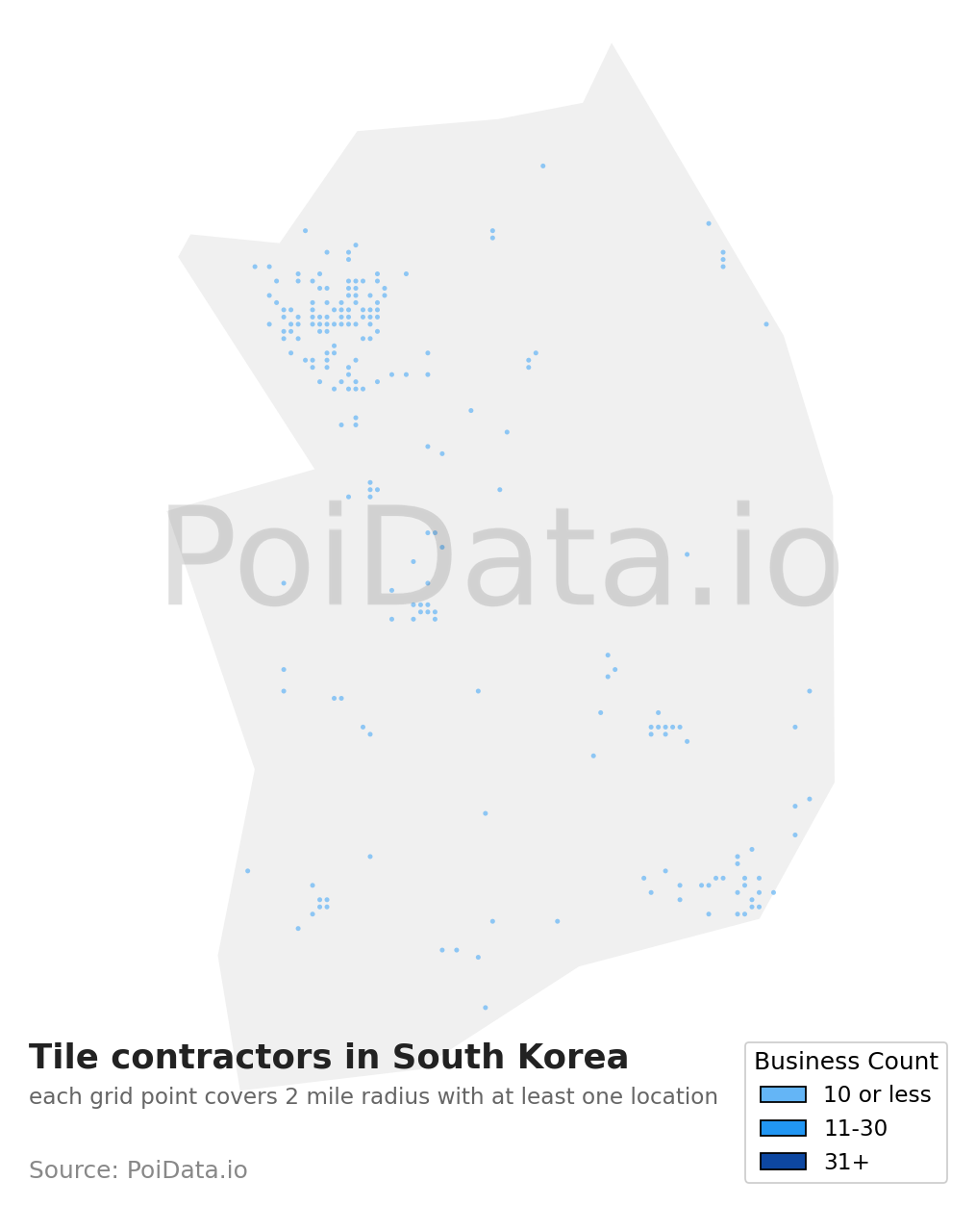 Tile contractor density map for South Korea