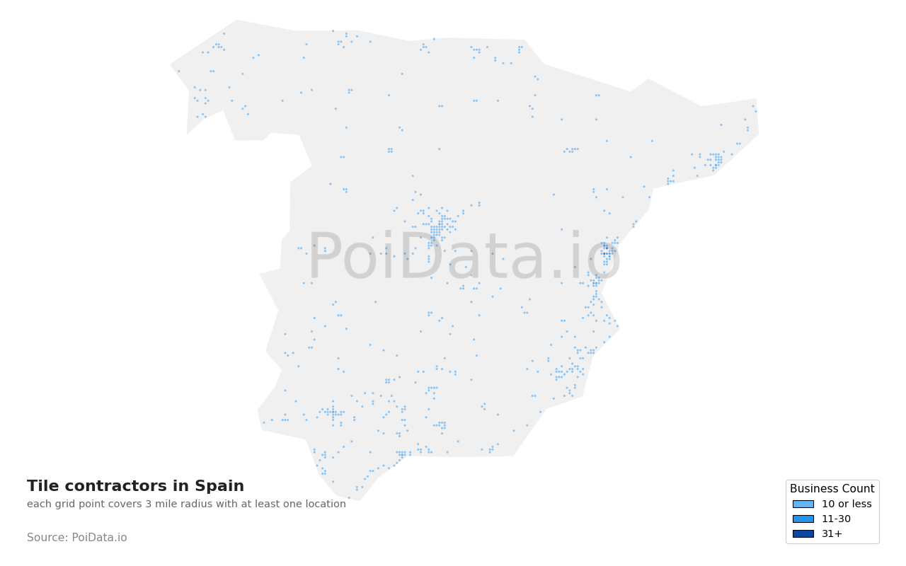 Tile contractor density map for Spain