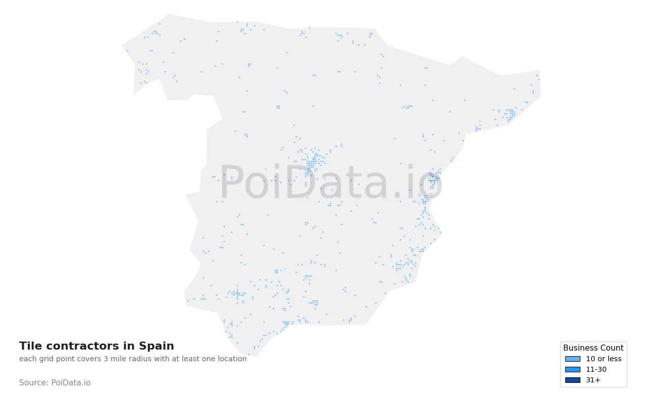 Tile contractor density map for Spain