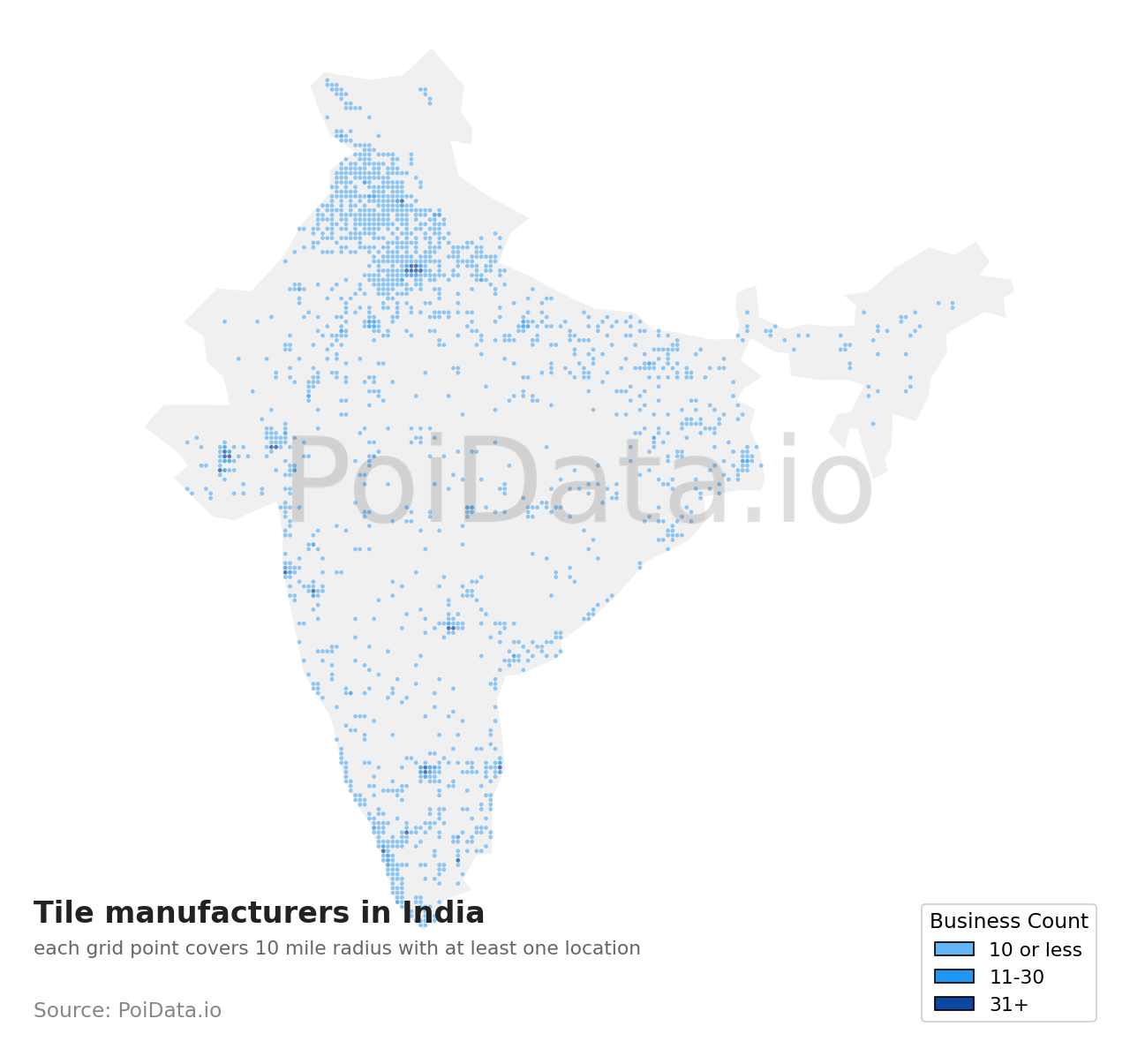 Tile manufacturer density map for India