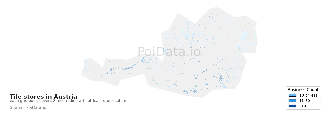 Tile store density map for Austria