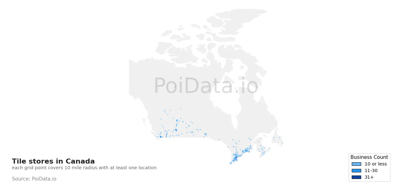 Tile store density map for Canada