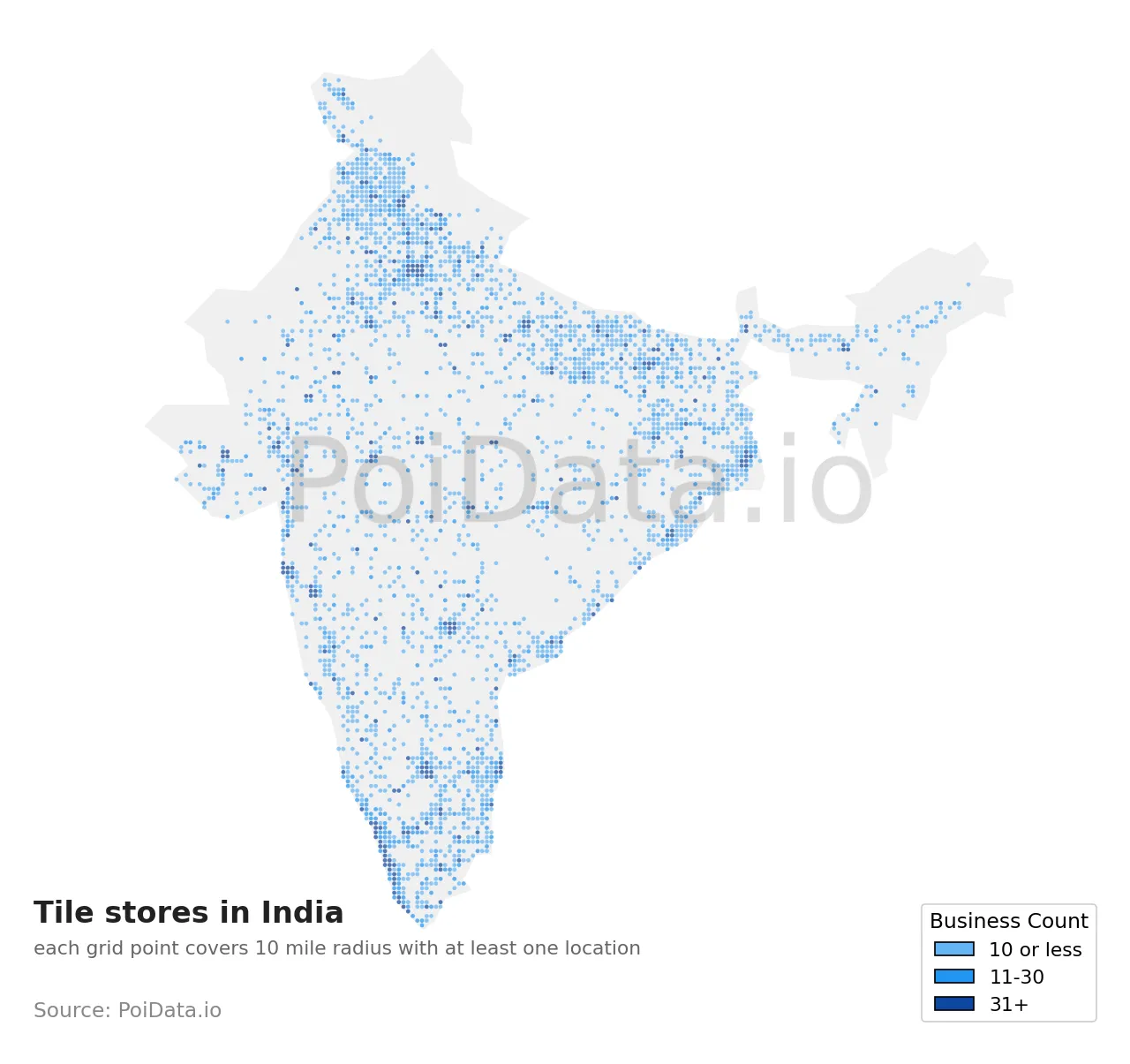 Tile store density map for India