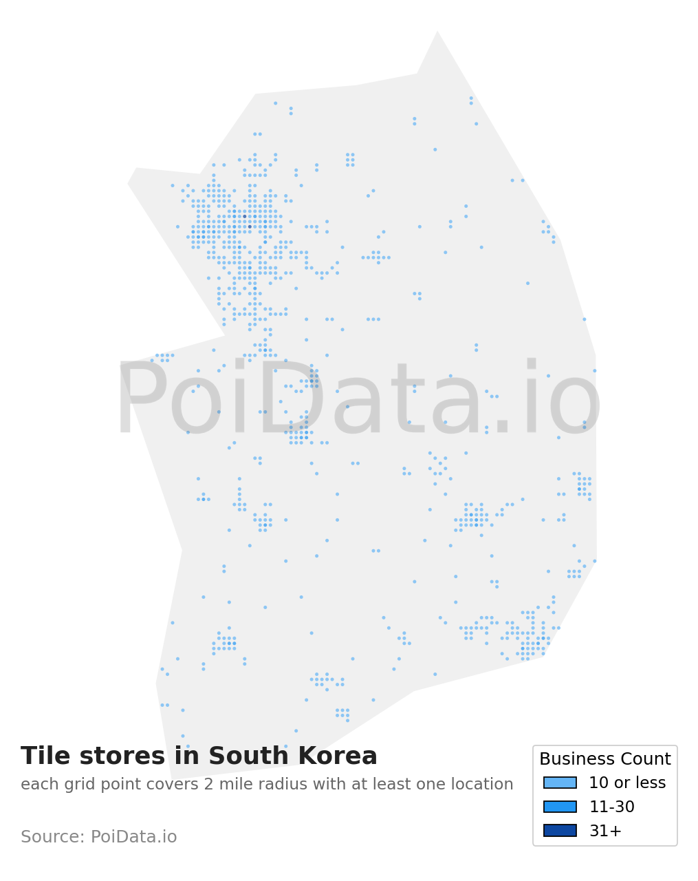 Tile store density map for South Korea