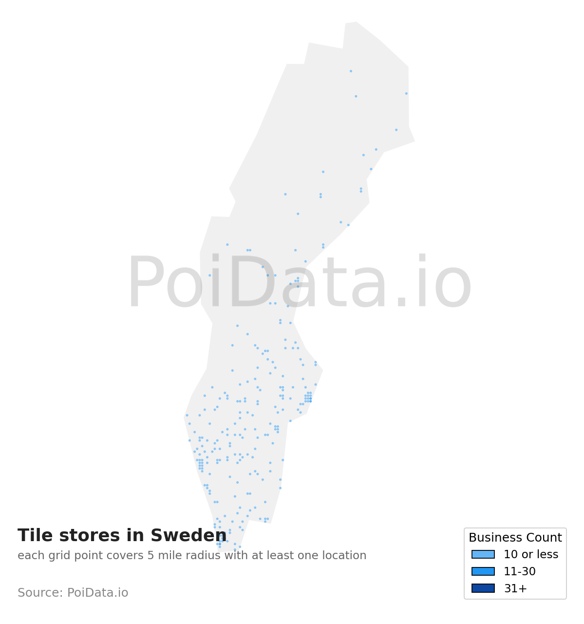 Tile store density map for Sweden