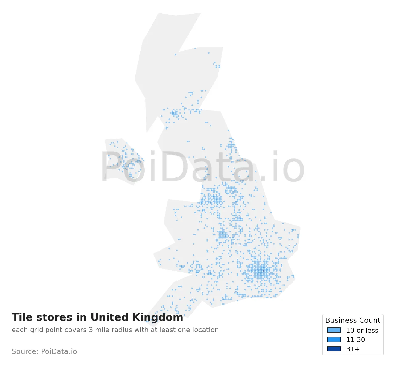 Tile store density map for United Kingdom