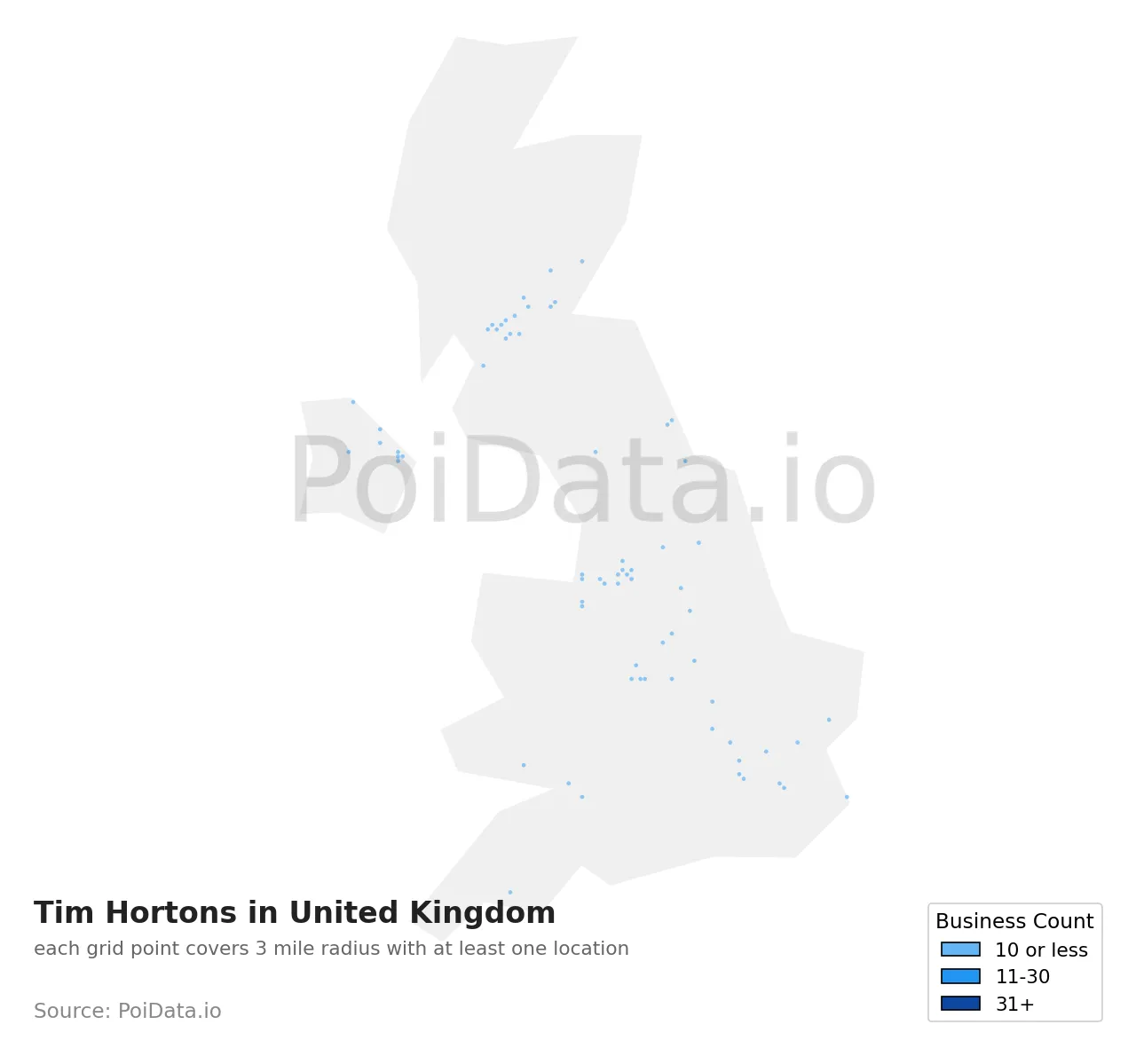 Tim Hortons density map for United Kingdom
