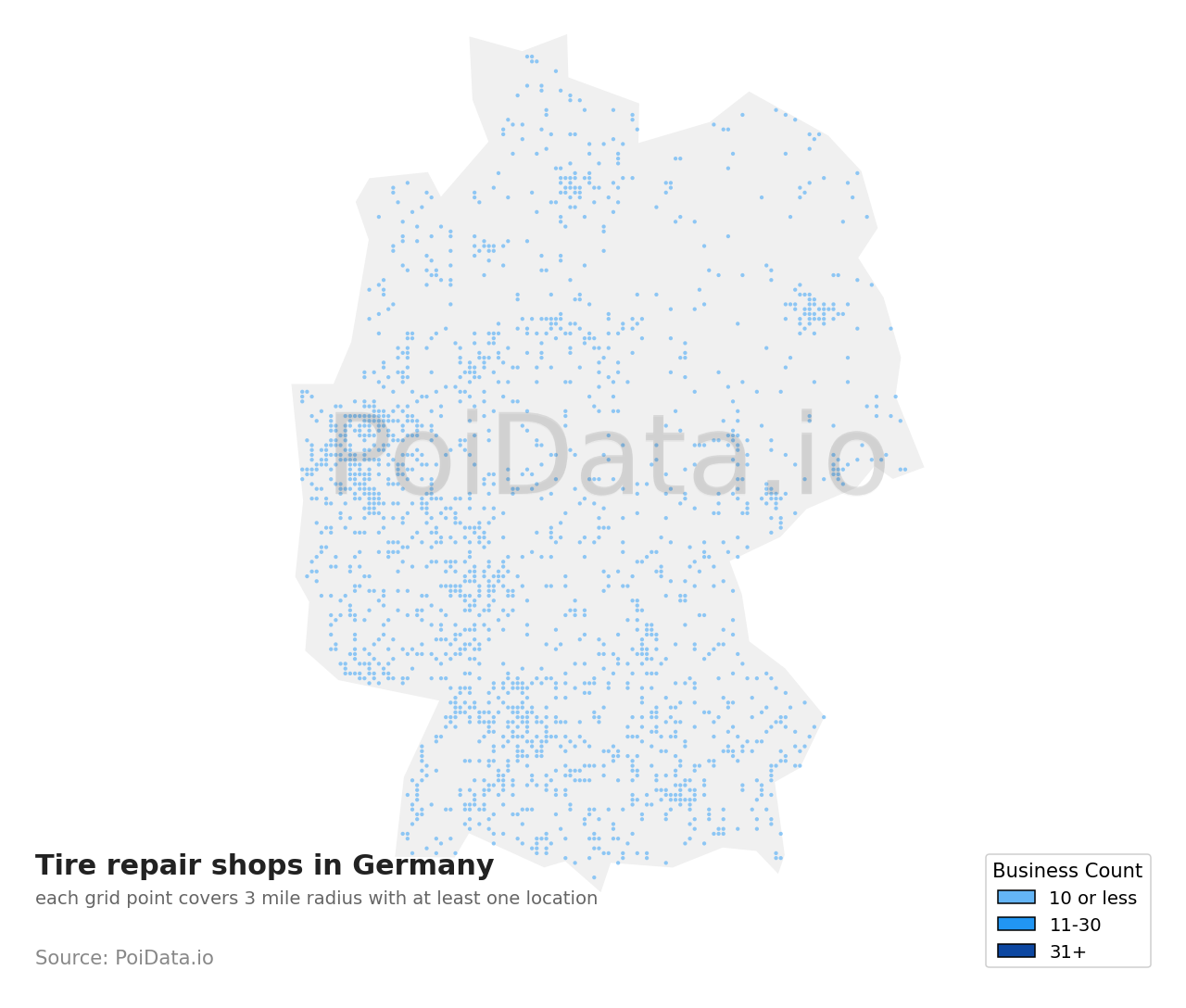 Tire repair shop density map for Germany