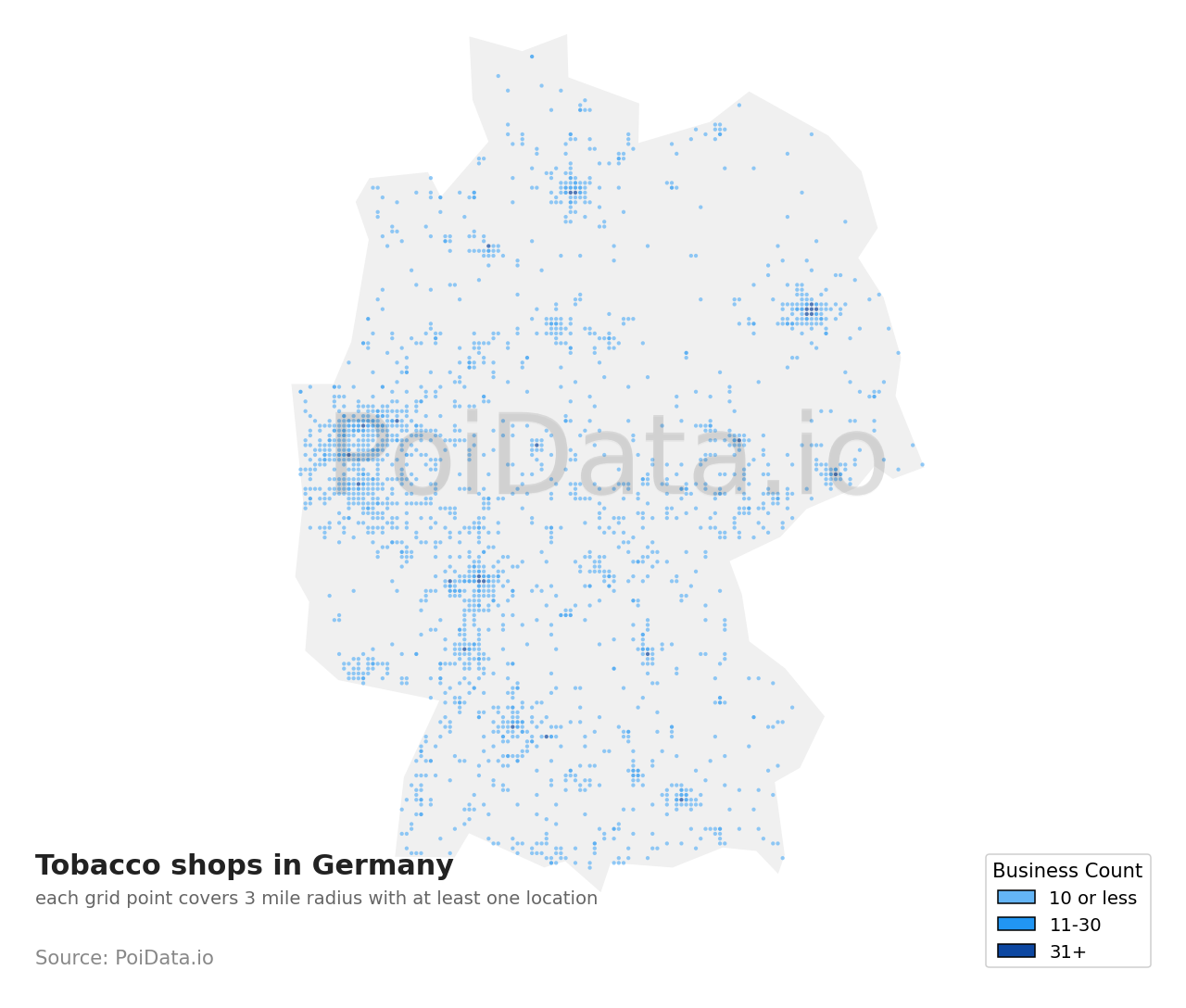 Tobacco shop density map for Germany