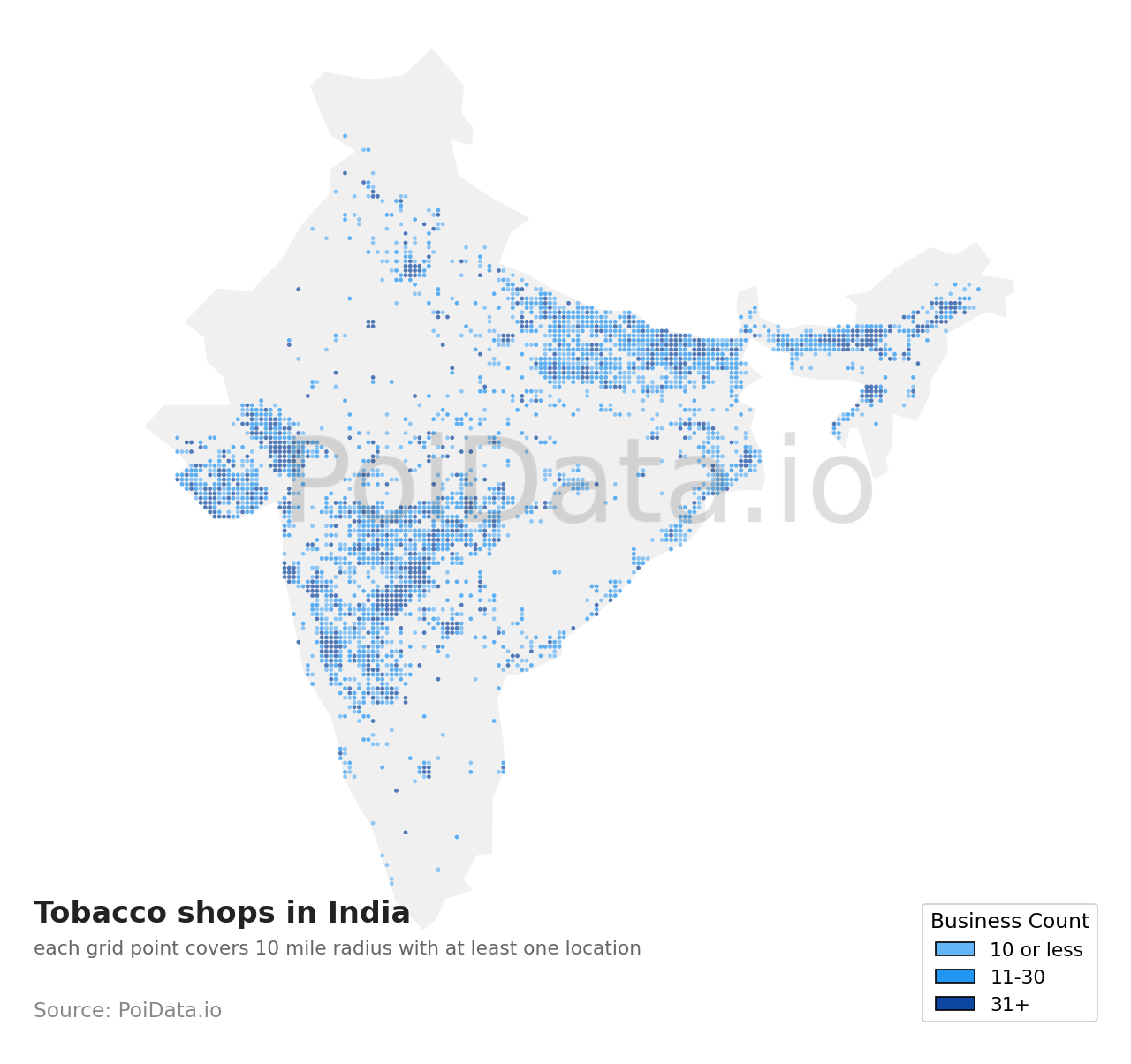 Tobacco shop density map for India