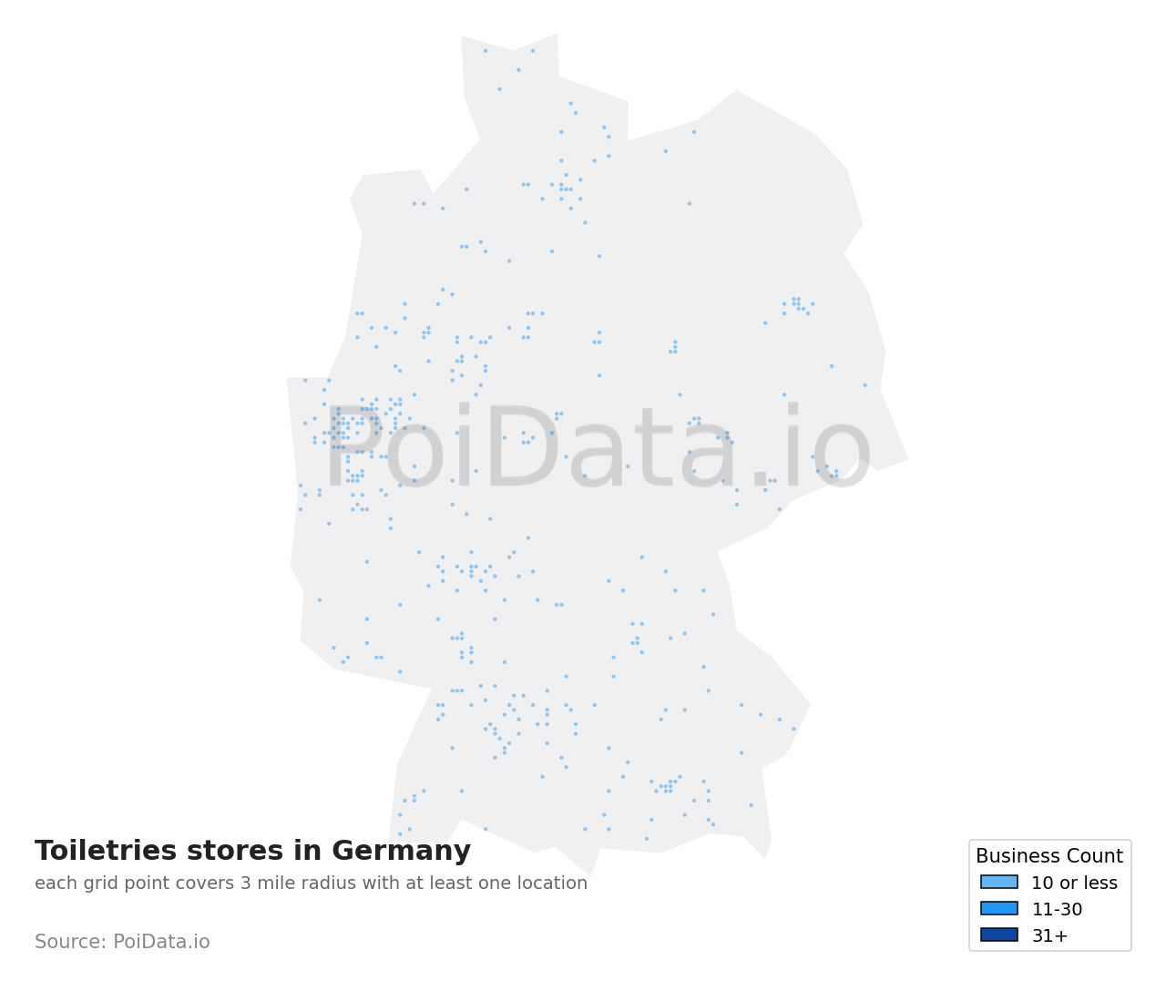 Toiletries store density map for Germany