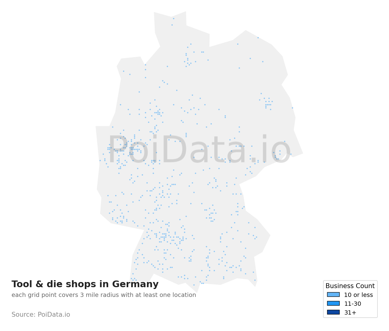 Tool & die shop density map for Germany