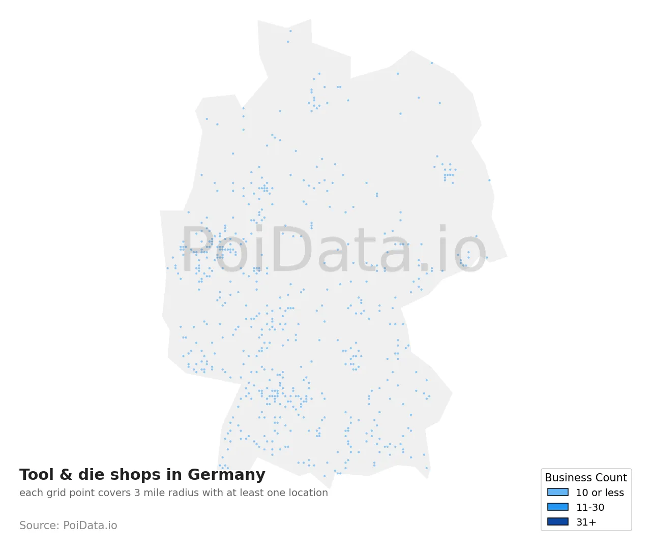 Tool & die shop density map for Germany