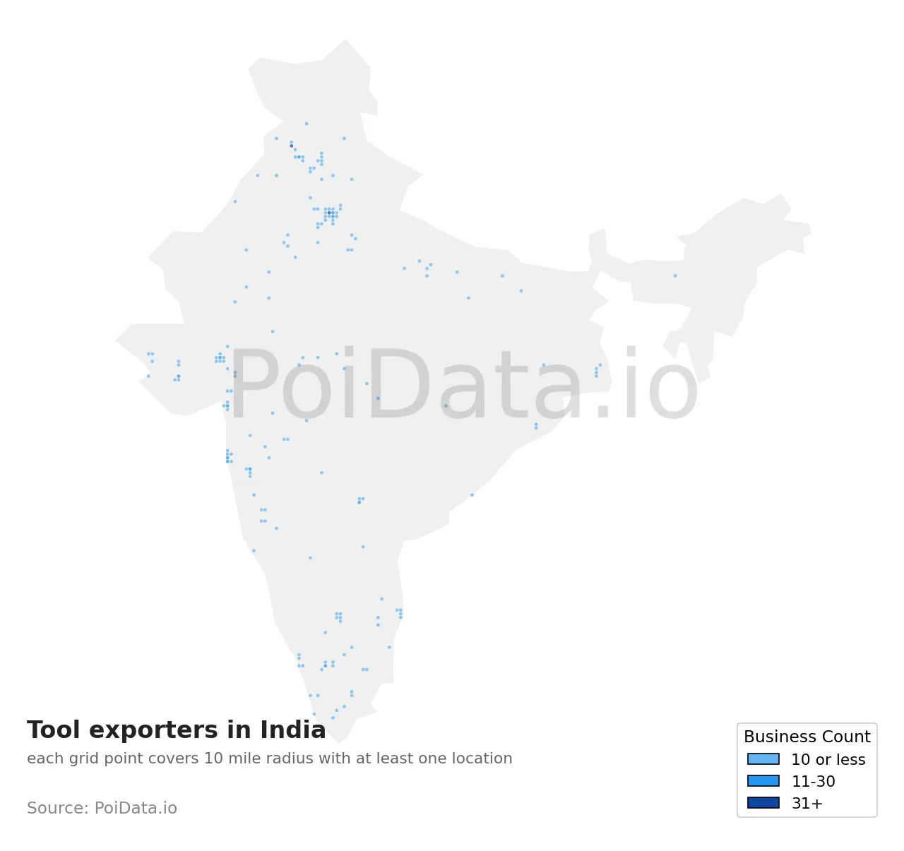 Tool exporter density map for India