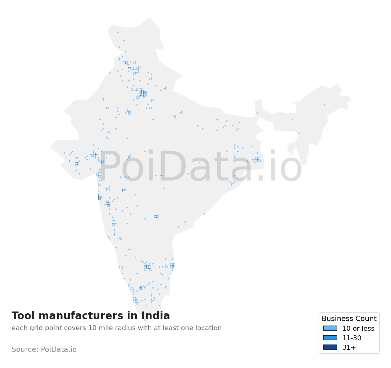 Tool manufacturer density map for India