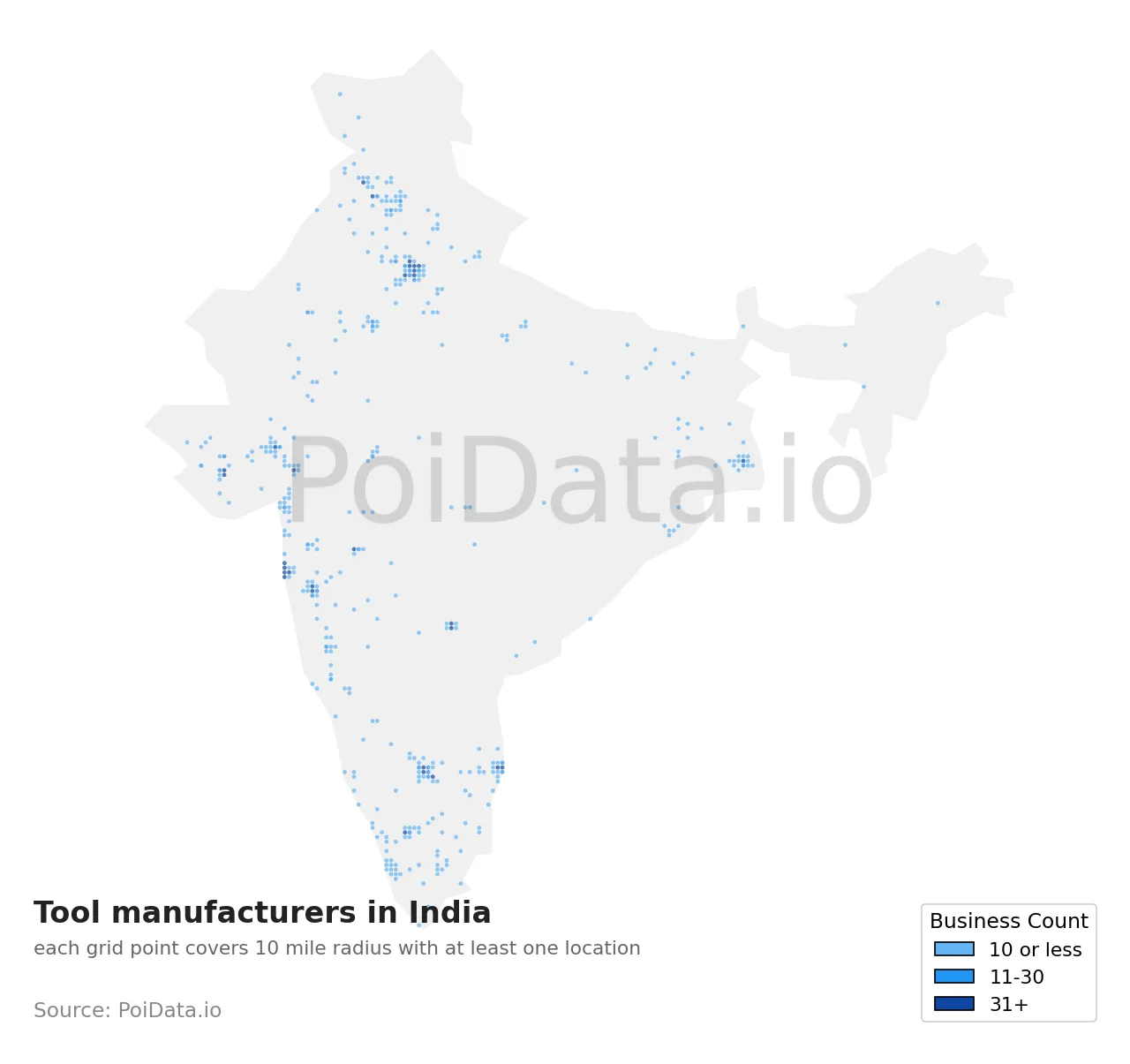 Tool manufacturer density map for India