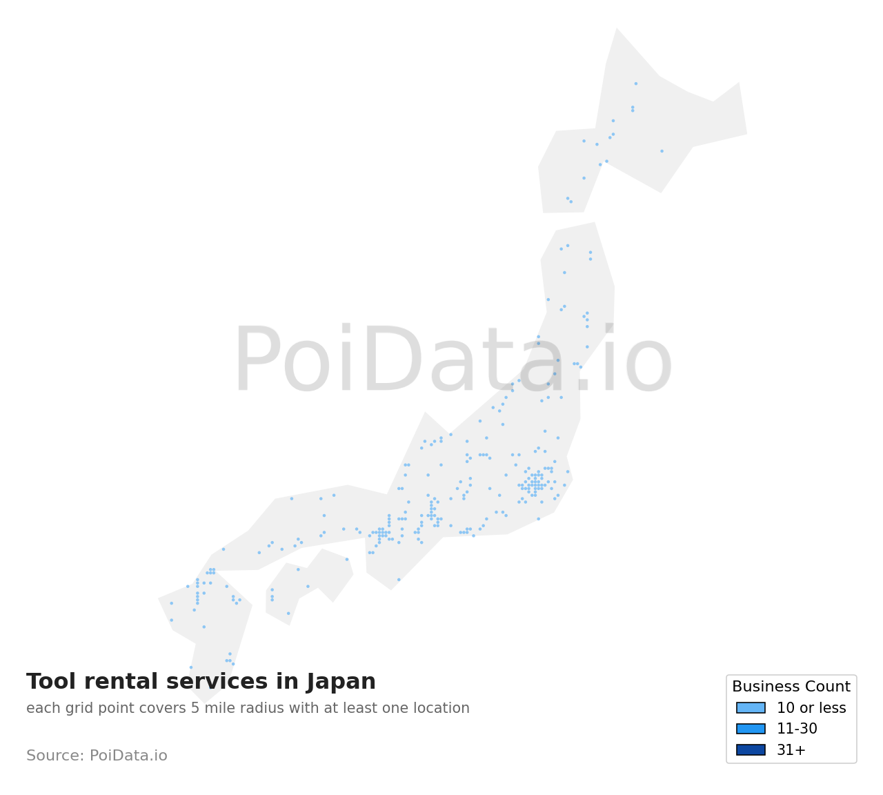 Tool rental service density map for Fukuoka, Japan
