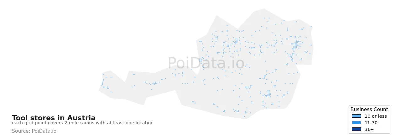 Tool store density map for Austria