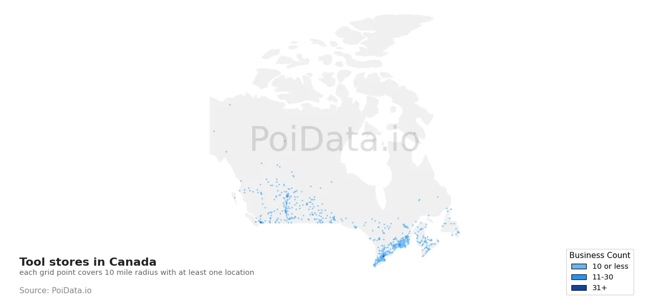 Tool store density map for Canada