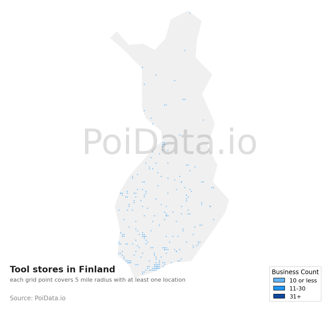 Tool store density map for Finland