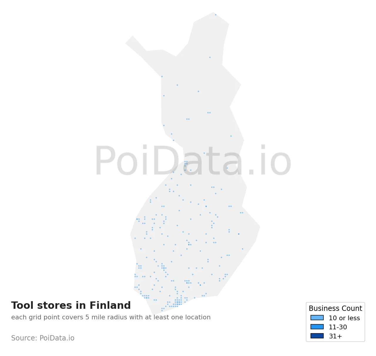 Tool store density map for Finland
