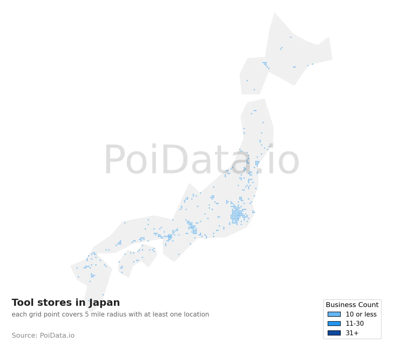 Tool store density map for Japan