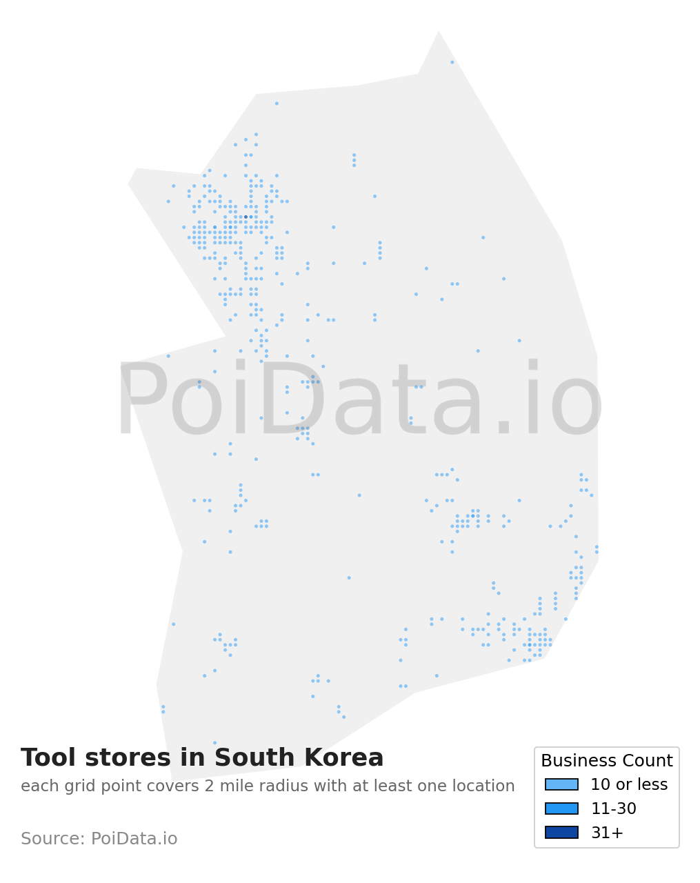 Tool store density map for South Korea