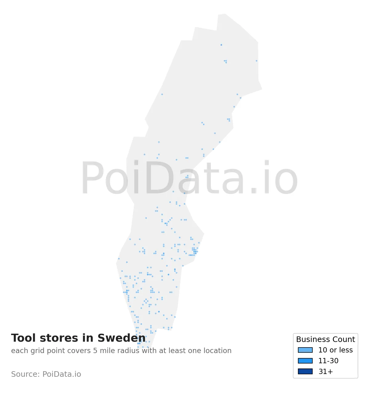 Tool store density map for Sweden
