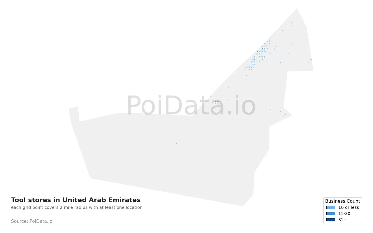 Tool store density map for United Arab Emirates