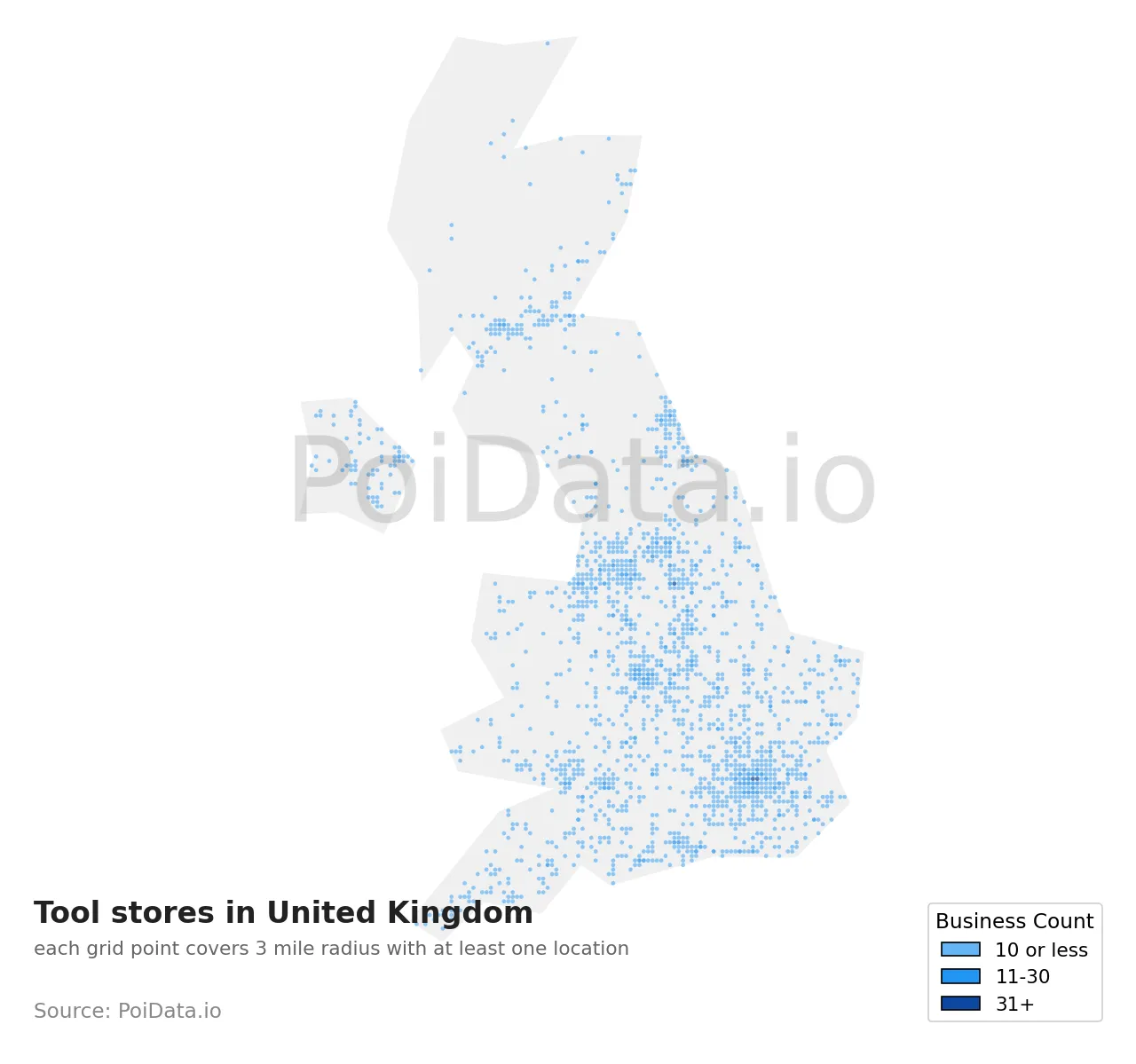 Tool store density map for United Kingdom