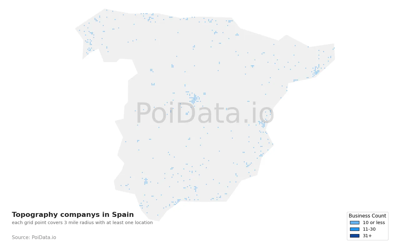 Topography company density map for Spain