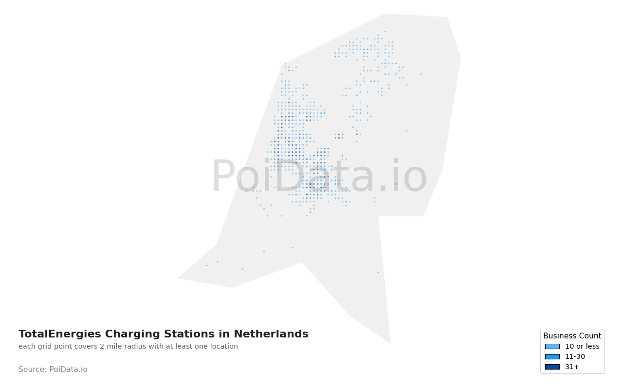 TotalEnergies Charging Station density map for Netherlands
