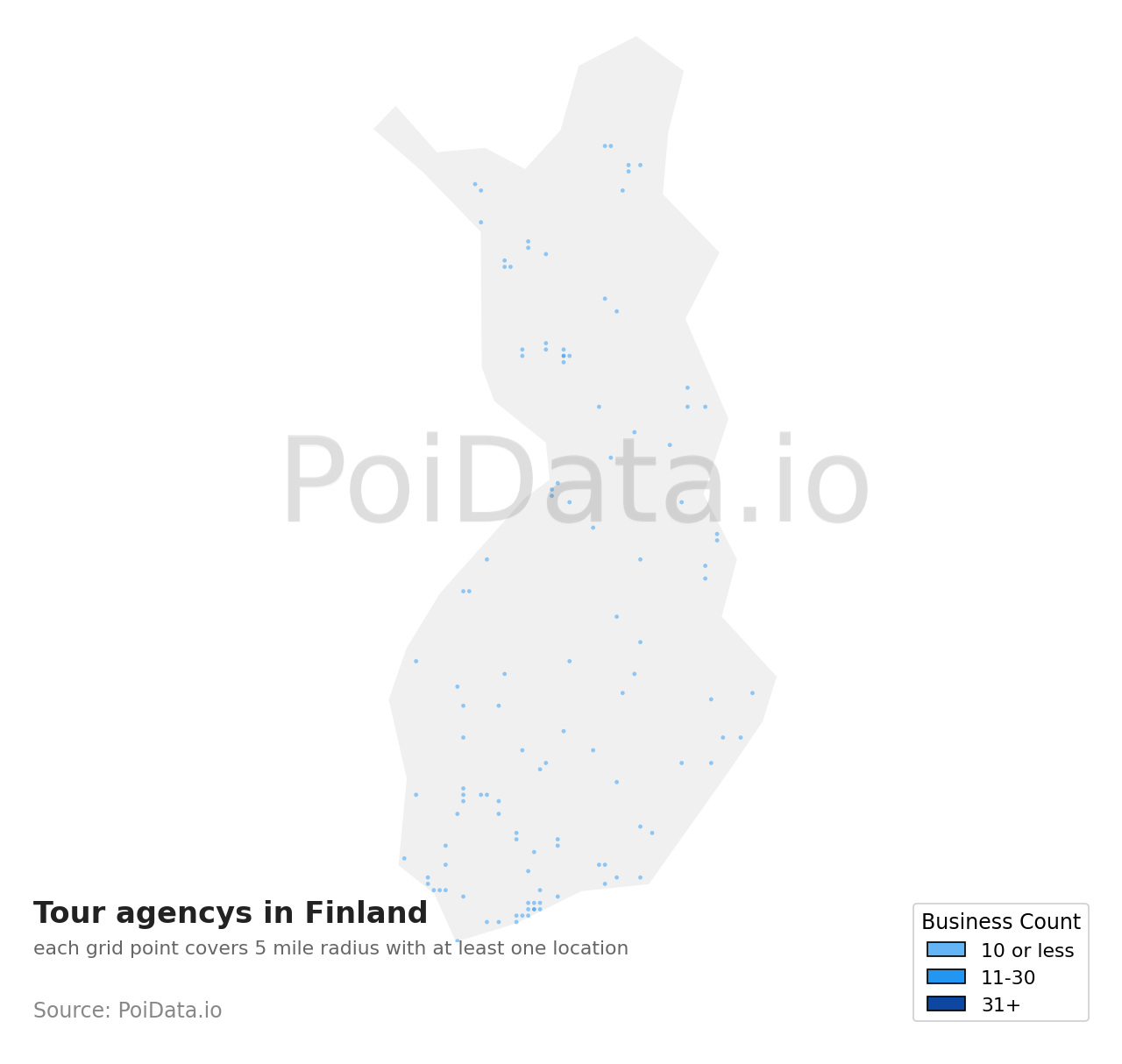 Tour agency density map for Finland