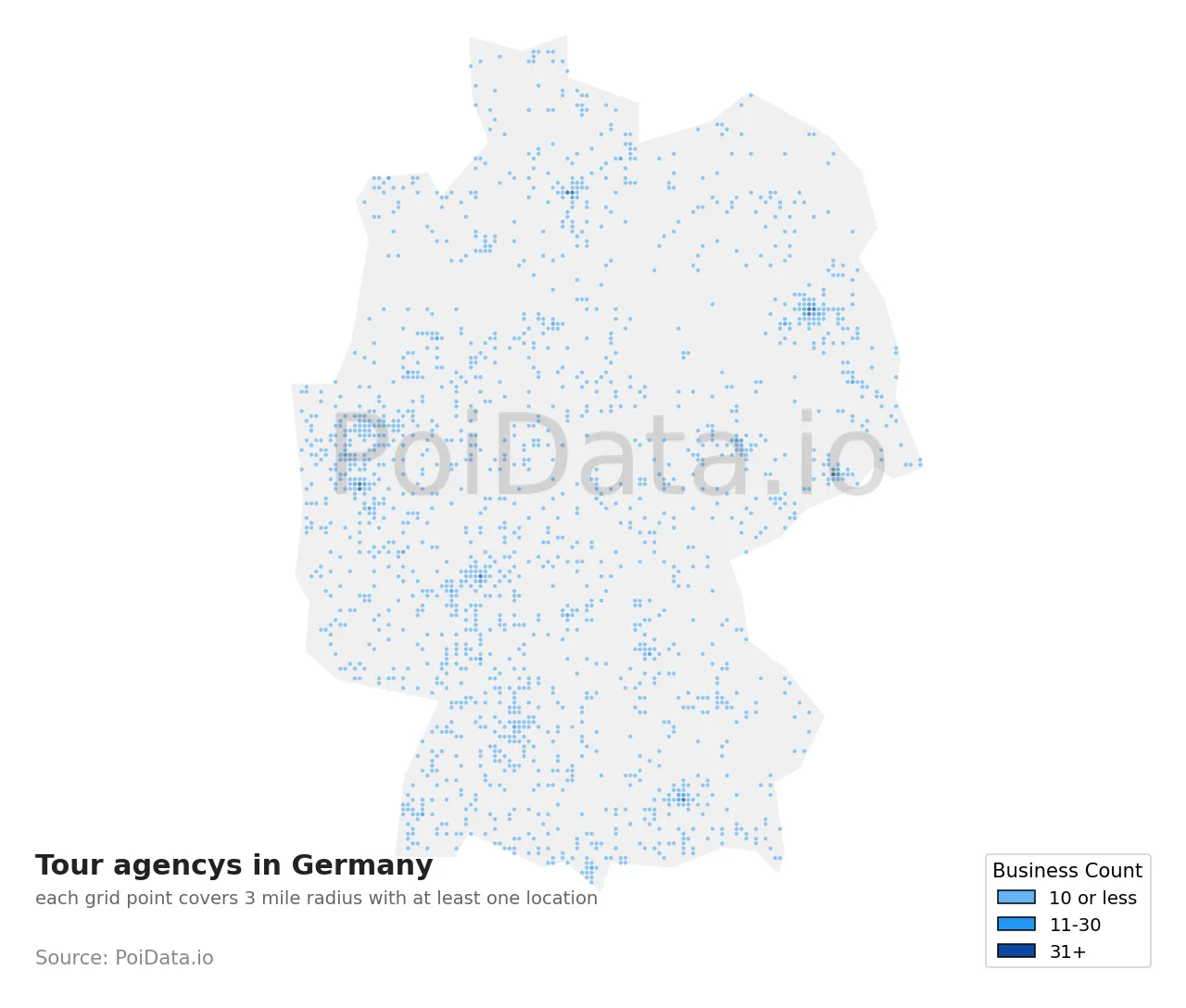 Tour agency density map for Germany