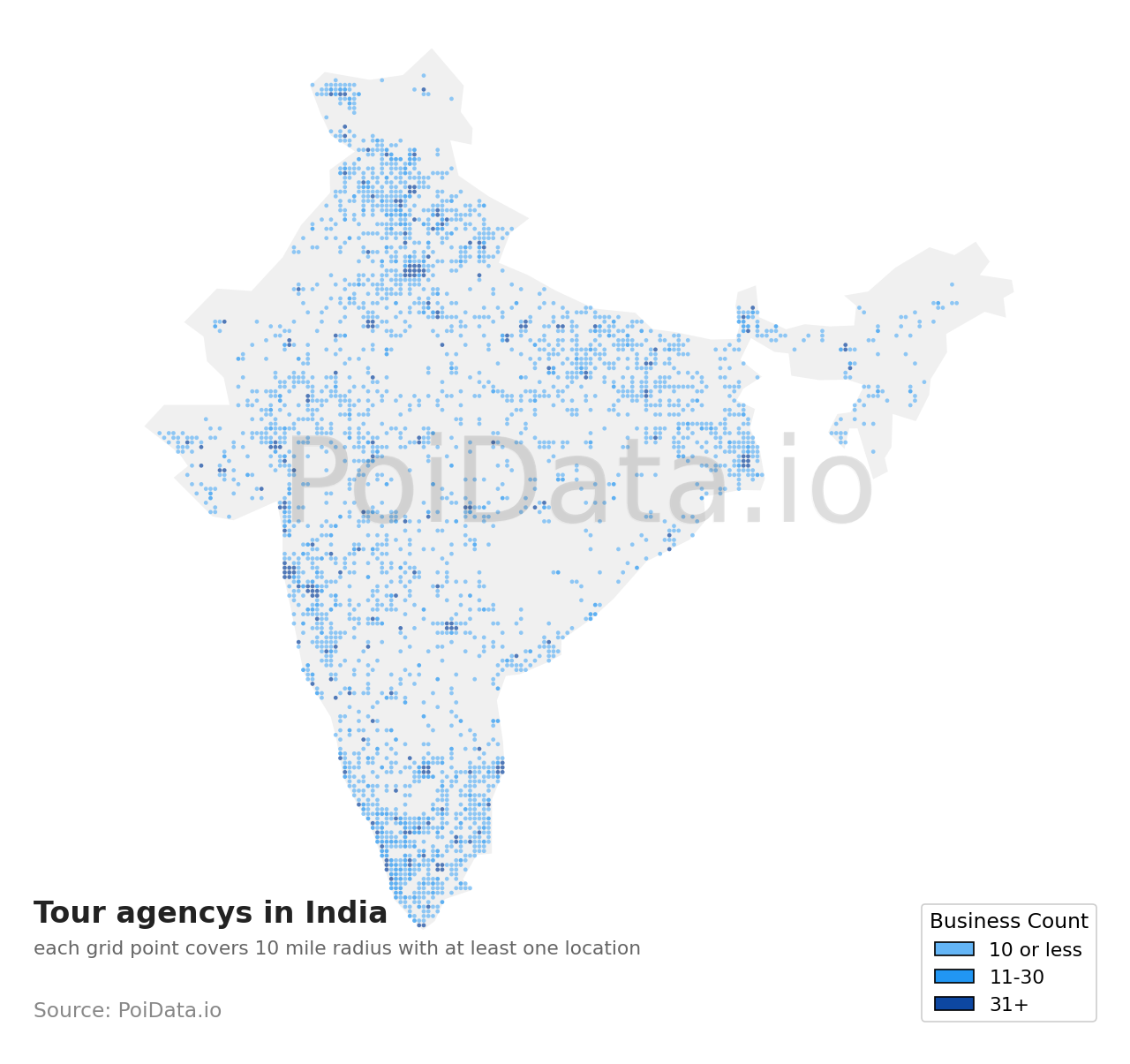 Tour agency density map for India