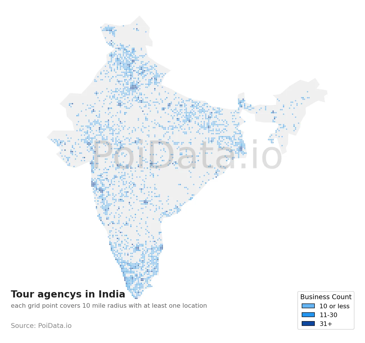 Tour agency density map for India