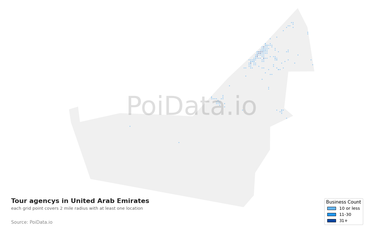 Tour agency density map for United Arab Emirates