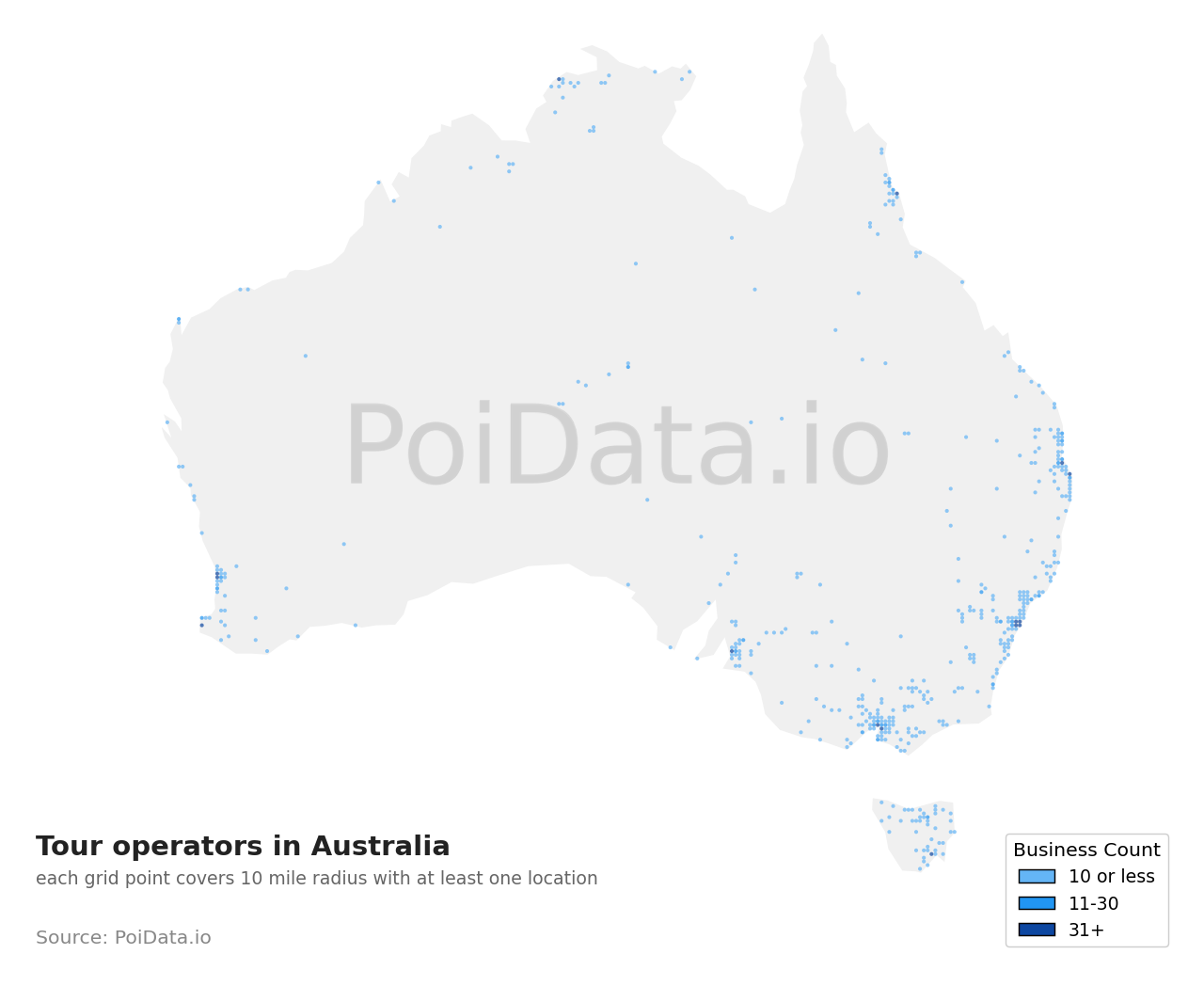 Tour operator density map for Australia