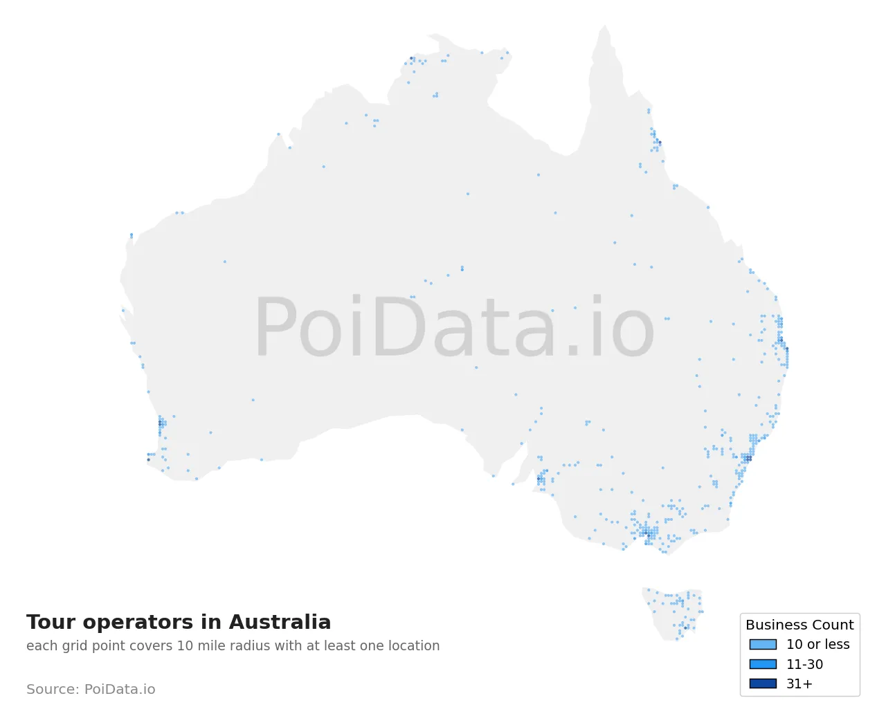 Tour operator density map for Australia