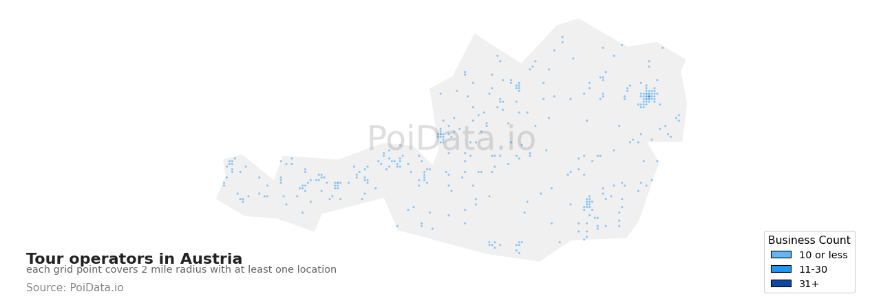 Tour operator density map for Austria