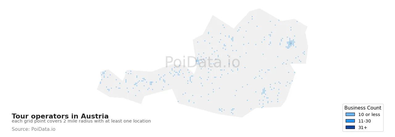 Tour operator density map for Austria