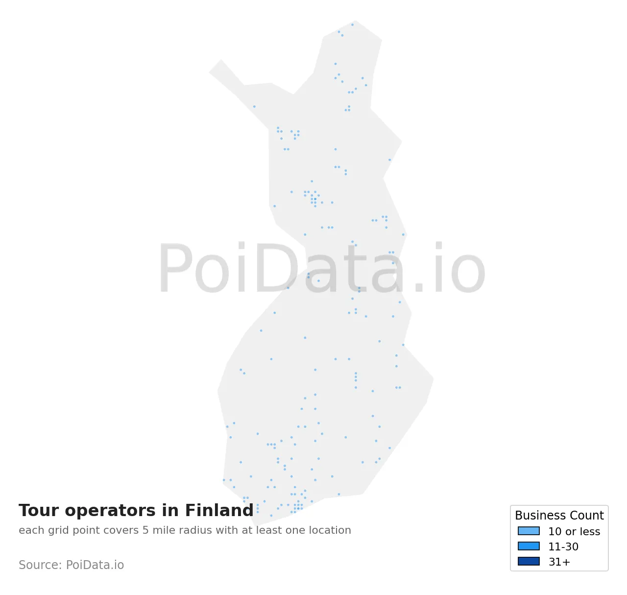 Tour operator density map for Finland