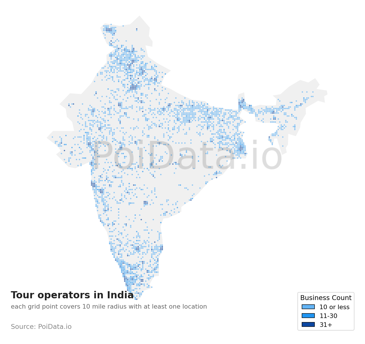 Tour operator density map for India