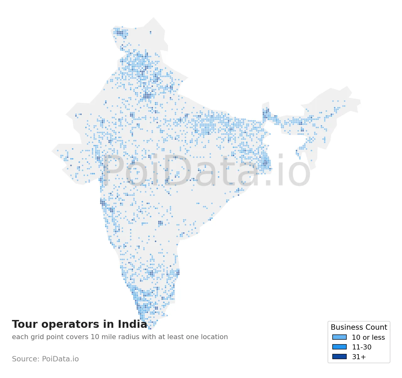 Tour operator density map for India